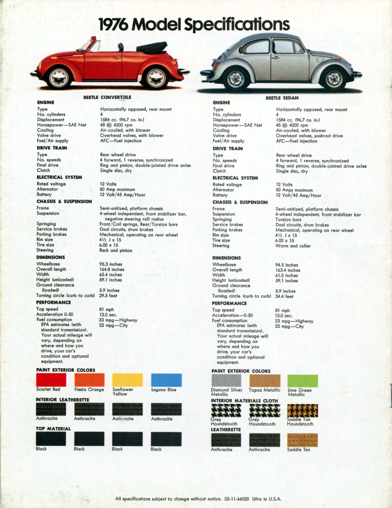 1976 VW Beetle Brochure Page 5